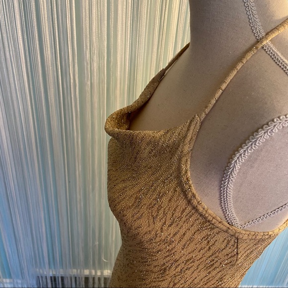 Vintage Gold Sparkle Glitter Open Back Fish Tail Sexy Party Halter Dress - Picture 7 of 17